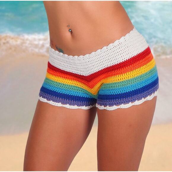 🦋B2G1🦋WESTERN FASHION Crochet Shorts Rainbow Pride Bottoms - Picture 1 of 7